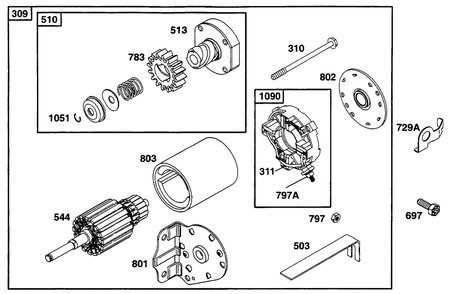 Electric Starter 2 Diagram and Parts List for 254707-0138-XX  Briggs and Stratton Engine
